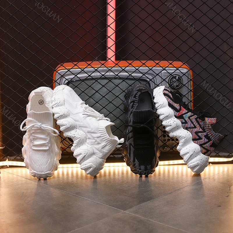 여성 청키 스니커즈 통기성 니트 두꺼운 바닥 미끄럼 방 - Running Gear For Sale 리뷰 및 가격